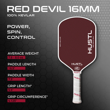 HUSTL Red Devil 100% Kevlar 16mm Pickleball Paddle